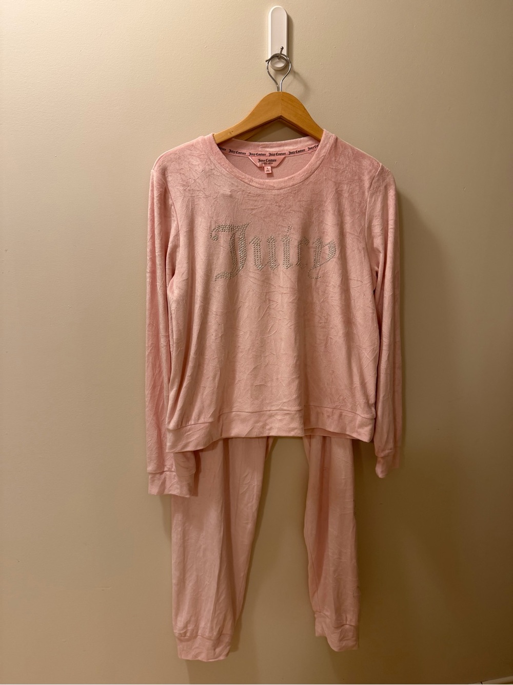 Juicy Couture Pink Velour Rhinestone Lounge Pajama Set Y2K Size L